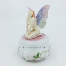 UltraMint Çiçek Desenli Porselen Mini Mücevher Kutusu, Peri Figürlü Şık Tasarım