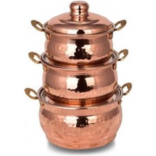 UltraMint Turna Bakır Mini Güveç Şekerlik 3'lü Takım El Dövme Kırmızı