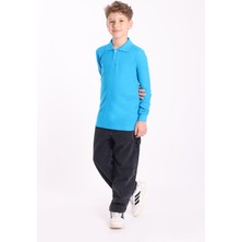 Re&Gi Rekor Unisex Çocuk Polo Yaka Okul Tişört Basic Uzun Kollu T-Shirt 5-16 Yaş