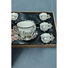 UltraMint 6 Kişilik Türk Kahvesi Sunum Seti, Metal Fincan Takımı, Taşlı Süslemeli