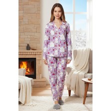Remsa Kadın Desenli Önü Düğmeli Suprem Pijama Takımı 0399 MOR02