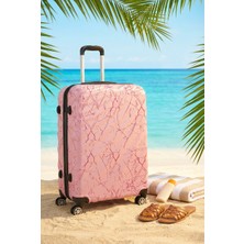 Wexta WX-300 Orta Boy Baskılı Şeker Pembe Valiz ABS Malzeme ile Teleskopik Sap Özelliği