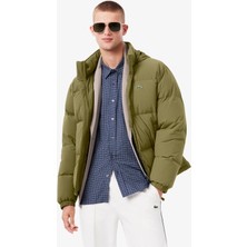 Lacoste Relaxed Fit Down Fill Mens Jacket Gizlenebilir Kapüşonlu Rahat Kesim Suya Dayanıklı Erkek Kaz Tüyü Mont Haki