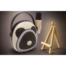 Çocuklara Özel Retro Tasarımlı Bluetooth Karaoke Mikrofon ve Ahşap Tripodlu –koyu Kahverengi