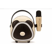 Çocuklara Özel Retro Tasarımlı Bluetooth Karaoke Mikrofon ve Ahşap Tripodlu –koyu Kahverengi