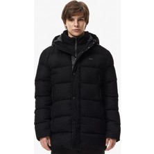 Lacoste Down Fill Mens Jacket Sabit Kapüşonlu Kaz Tüyü Erkek Fitilli Mont Siyah