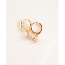 MoM's Collection Noa Yonca Zirkon Taş 14K Altın Kaplama Huggie Küpe