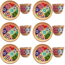 UltraMint Etnik Tarz Porselen Çay Tabağı ve Kahve Fincanı 6 Kişilik Set