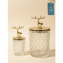UltraMint 2'li Geyik Figürlü Kristal Cam Şekerlik ve Saklama Kabı Seti