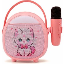 Çocuklara Özel Tasarımlı Bluetooth Karaoke Mikrofon ve Ahşap Tripodlu – Pembe