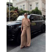 Kadın Ayrobin Kumaş Kolsuz Bluz ve Bol Paça Takım