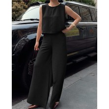 Kadın Ayrobin Kumaş Kolsuz Bluz ve Bol Paça Takım