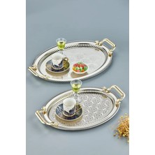 UltraMint 2'li Oval Gümüş Model Lüx Paslanmaz Çelik Sunum Tepsisi