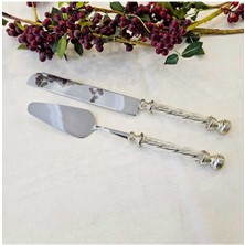 UltraMint 2 Parça Kristal Saplı Pasta Servis Seti Gümüş Şıklığında