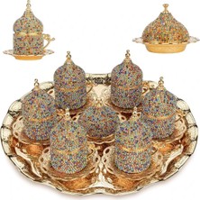 UltraMint 6'lı Kahve Fincan Seti, Kristal Taşlı, Espresso, Zarif ve Şık Tasarım