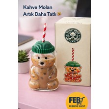 Febros Ayıcık Cam Bardak Pipetli Bear Glass Kupa Şeffaf Çok Kullanışlı Içecek Bardağı