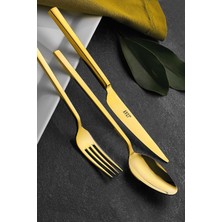 UltraMint Klas Titanyum Parlak Gold 24 Parça Çatal Kaşık Bıçak Takımı