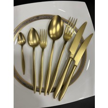 UltraMint Yakut Mat Gold 84 Parça 12 Kişilik Çatal Kaşık Bıçak Takımı Seti