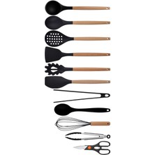 UltraMint Siyah Bambu Silikon Mutfak Seti, 11 Parça, Pratik ve Şık Tasarım