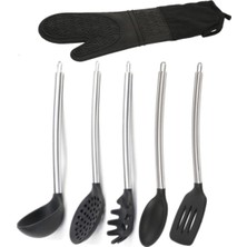 UltraMint Siyah Silikon Spatula ve Kepçe Seti, Mutfak Için Şık ve Dayanıklı