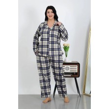 Veralya Moda Kadın Büyük Beden Pamuklu Cepli Düğmeli Lacivert Pijama Takım