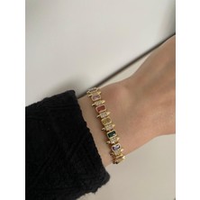 Elifra Xuping Gold Kararmaz Renkli Baget Zirkon Taşlı Modern Tasarım Bileklik