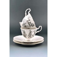 UltraMint Yaldızlı Ingiliz Desenli 2 Kişilik Kahve Fincan Takımı, Şık ve Zarif Tasarım