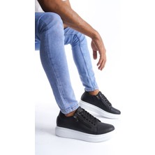 Zapatos SLW155 Warrior Bağcıklı ve Fermuarlı Cilt Erkek Günlük Sneaker Ayakkabı Cbt - Siyah