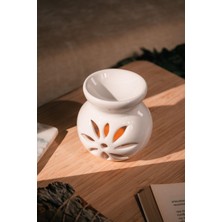 Love Bundles Lotus Desenli Seramik El Yapımı Beyaz Buhurdanlık