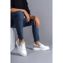 Zapatos SLW155 Warrior Bağcıklı ve Fermuarlı Cilt Süet Erkek Günlük Sneaker Ayakkabı Csbt - Beyaz/gri