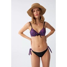 Veralya Moda Kadın Yandan Bağlamalı Yarım Destekli Fiyonklu Alt Üst Bikini Takım Mor