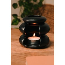 Love Bundles Siyah Mat Modern Tasarım Seramik El Yapımı Buhurdanlık | Mumluk | Dekoratif (1 ADET TEALİGHT MUM ILE