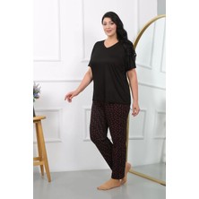Veralya Moda Kadın Büyük Beden Kısa Kol Penye Pijama Takımı Siyah