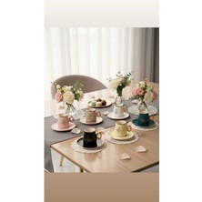 UltraMint Pastel Renkli 6’lı Çiçek Desenli Porselen Kahve Fincanı Takımı