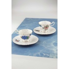 UltraMint Renkli Çiçek Desenli 2 Kişilik Kahve Fincan Takımı Seti