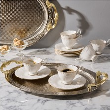 UltraMint Yaldızlı 6'lı Beyaz Porselen Kahve Takımı, Şıklık ve Zarafet Sunar