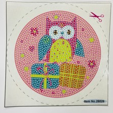Elegantshop 5d Yapışan Boncuk Goblen Mozaik Tablo Pano 16*16 cm Baykuş ve Hediyeler