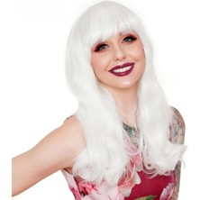 TrentCo Beyaz Renk Kahküllü Dalgalı Uzun Parti Peruğu - Lisinya