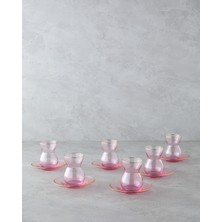 UltraMint Şık 12 Parça Çay Seti, 6 Kişilik, 140 Ml, Pembe, Elegant Tasarım