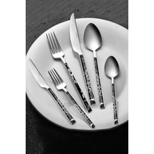 UltraMint Şık Siyah Mermer 36 Parça Çatal Bıçak ve Kaşık Takımı