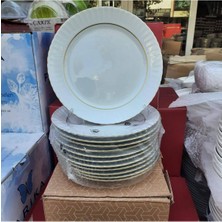 UltraMint 12'li 25 cm Altın Yaldızlı Porselen Düz Tatlı ve Pasta Tabakları