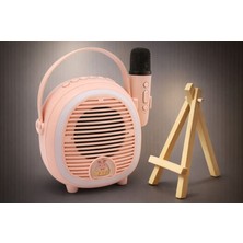 Çocuklara Özel Bluetooth Karaoke Mikrofon ve Ahşap Tripodlu – Pembe