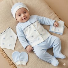 Zeynuko Erkek Bebek Ayıcık Nakışlı %100 Pamuk 5'li Yenidoğan Hastane Çıkışı Zıbın Seti