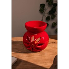 Love Bundles Lotus Desenli Seramik El Yapımı Kırmızı Buhurdanlık