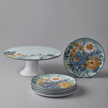 UltraMint Şık 6 Kişilik 7 Parça Çiçek Desenli Pasta Takımı Seti