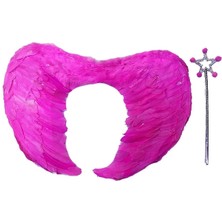 TrentCo Gerçek Tüylü Katlanabilir Çocuk Pembe Melek Kanadı ve Asa Seti 40X55 cm - Lisinya