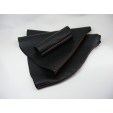 Renault Fluence / Megane 3 El Freni Körüğü, Vites Körüğü, El Freni Kolu Derisi (Siyah Deri-Kırmızı Dikişli)