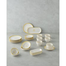 UltraMint Şık 26 Parça Sarı Seramik Kahvaltı Takımı - 6 Kişilik Set
