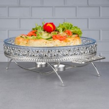 UltraMint Pırlanta Taşlı Alttan Mumlu Isıtmalı Yuvarlak Borcamlı Sıcak Servis Tepsisi