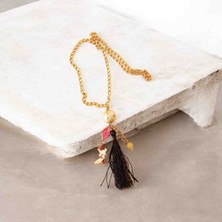 Lal Dizayn Zincirli Uzun Boncuk Kolye - El Yapımı - Bohem Kadın Aksesuar